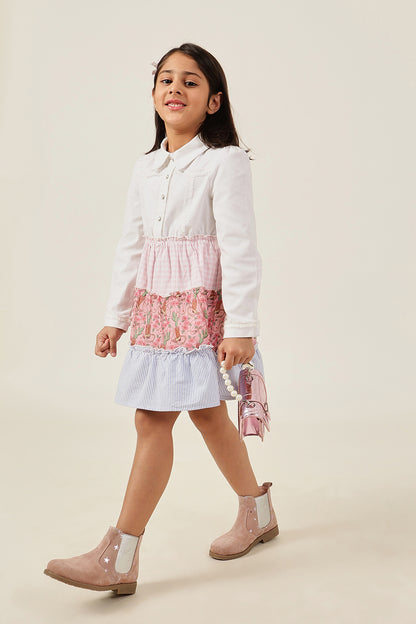 Girls Multi Color Printed Drill Dress