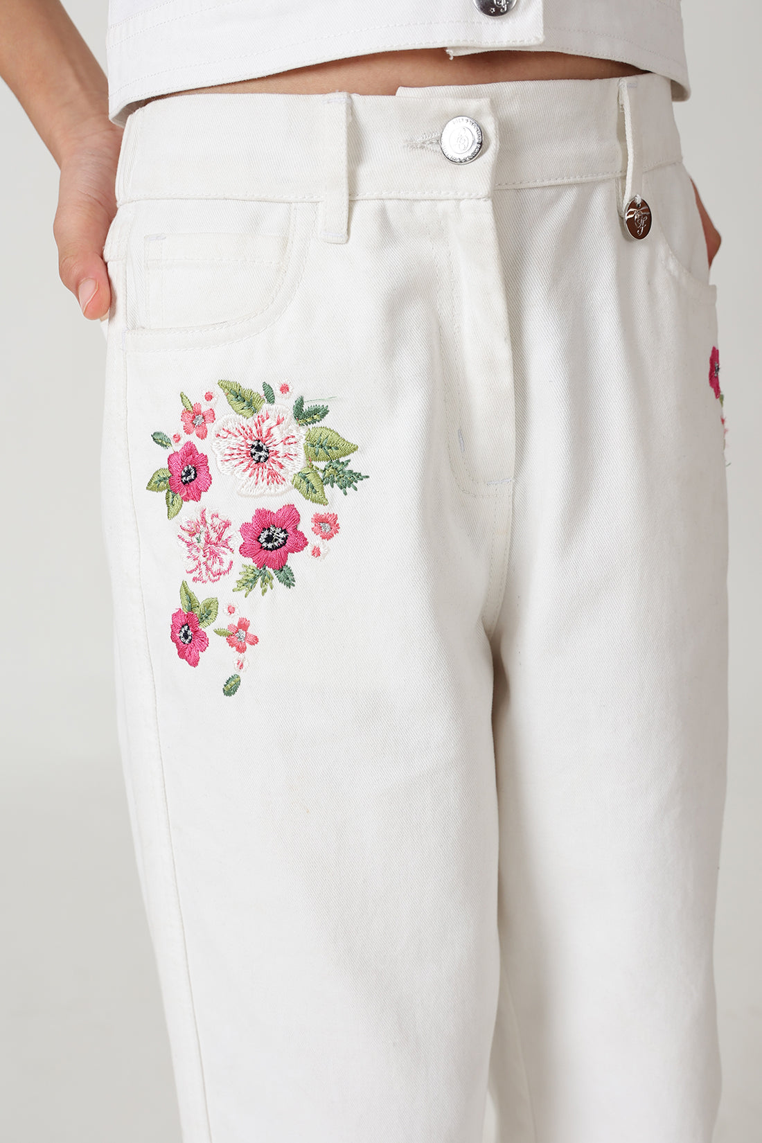 Girls White Regular Solid Denim By One Friday