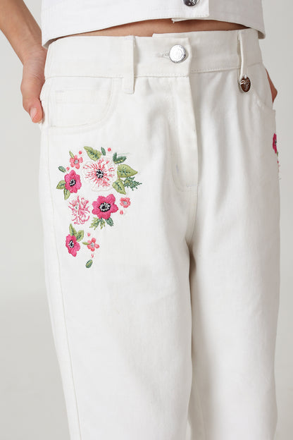 Girls White Regular Solid Denim By One Friday