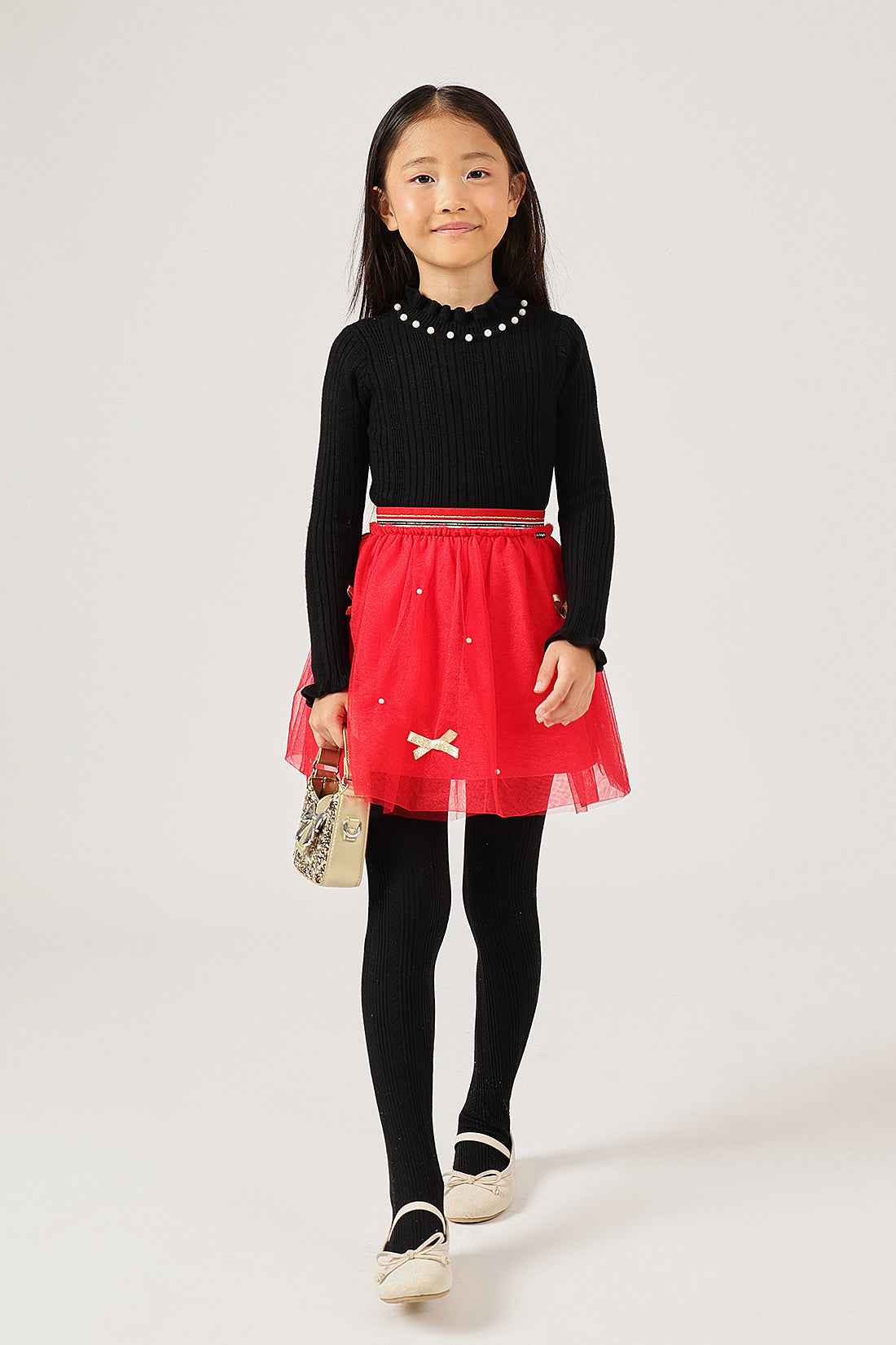 Girls Red Solid Woven Skirt – Xmas Party Wear