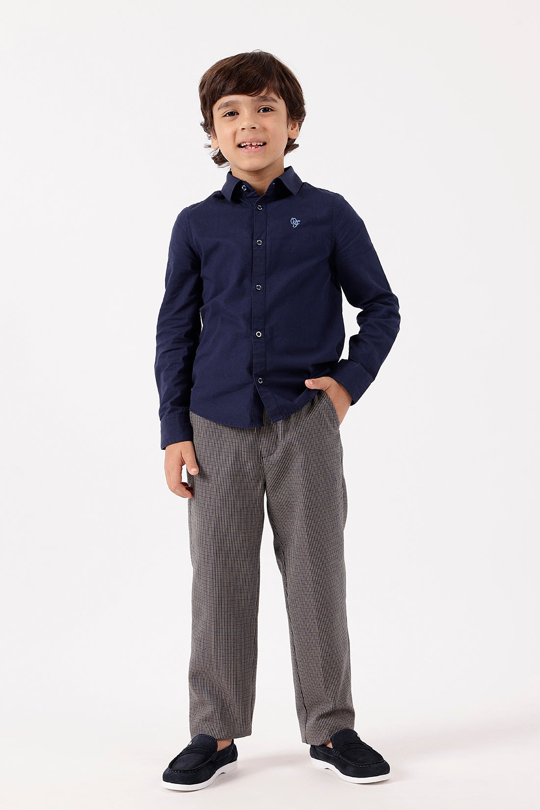 Boys Navy Blue Cotton Blend Stylish Shirt