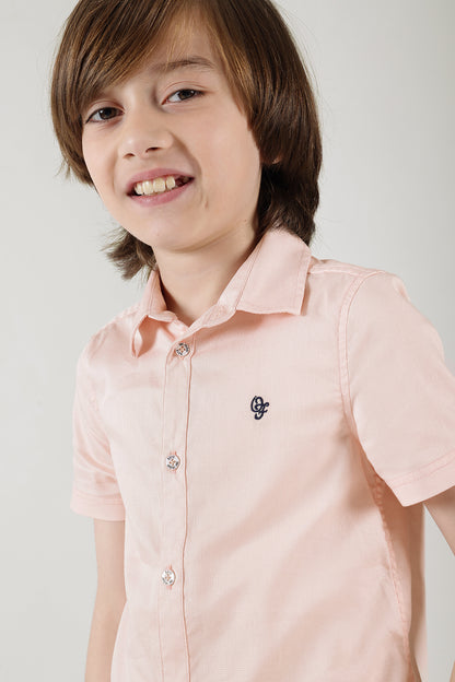 Boys Pink Regular Fitted Half Sleeve Textured T-Shirt by One Friday