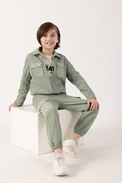 Boys Sage Green Cotton Knit Overshirt One Friday