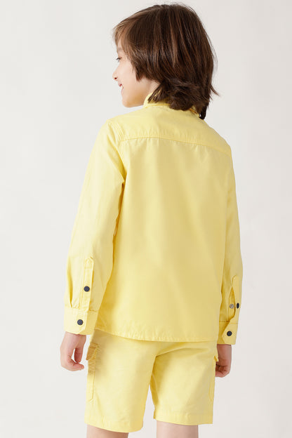 Boys Yellow Loose Fit Full Sleeve Solid Shirts By One Friday