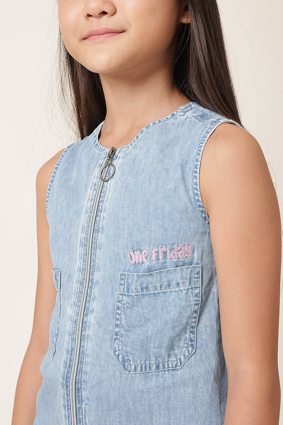 Girls Blue Sleeveless Denim Dress
