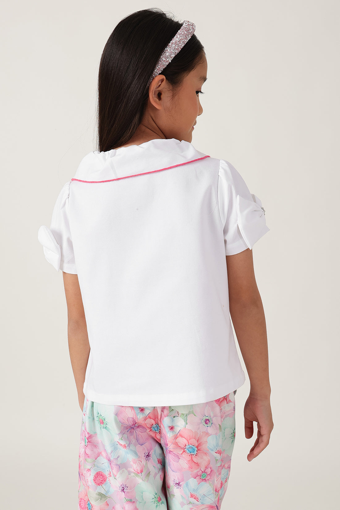 Girls White Regular Fit Short Sleeve Solid Top By One Friday