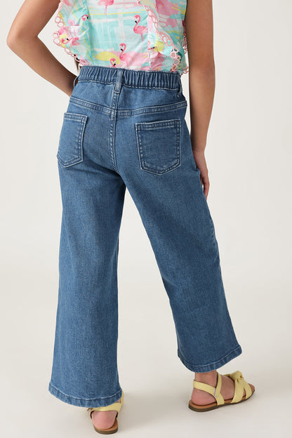 Girls Medium Blue Straight Fit Solid Jeans by One Friday