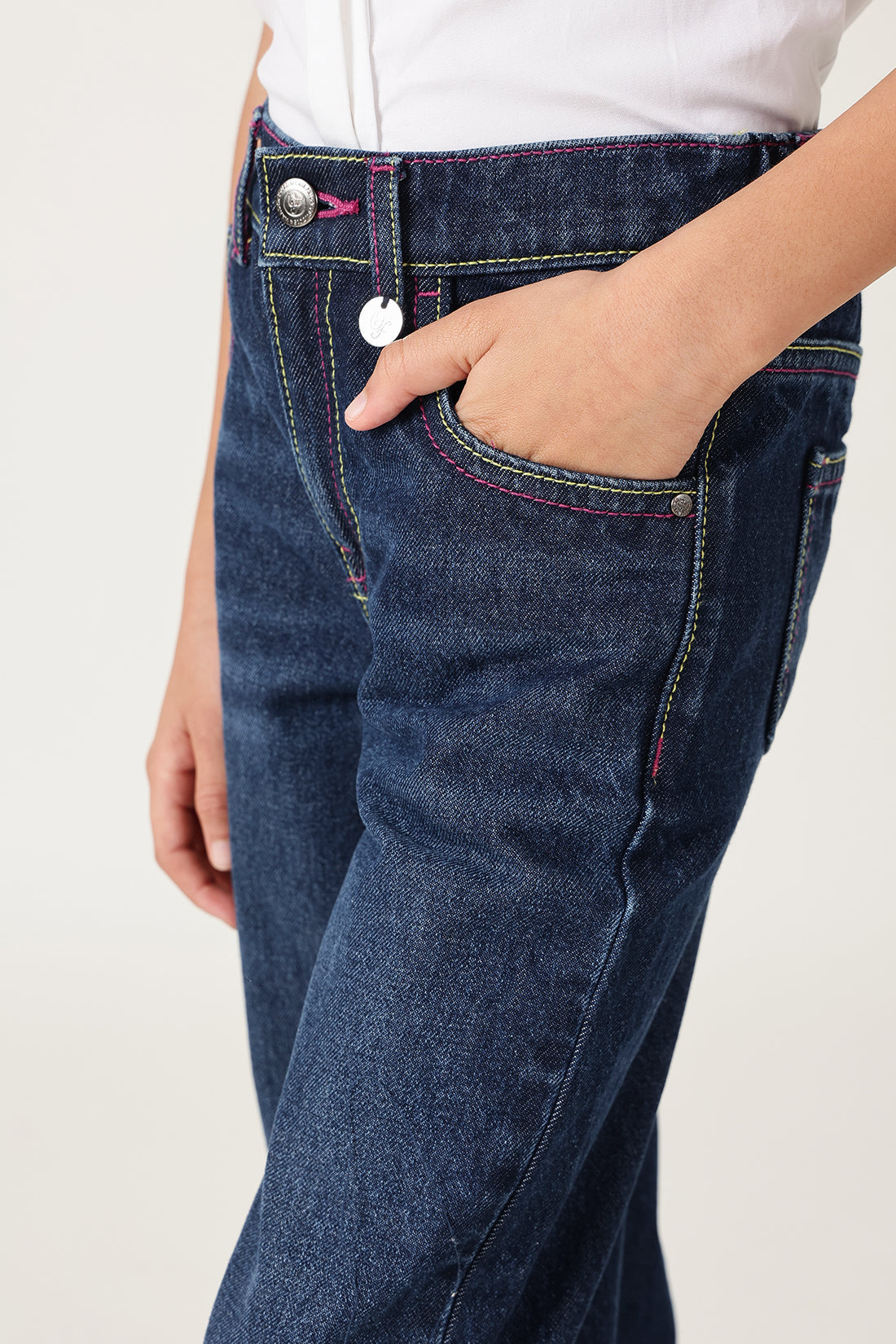 Girls Blue Straight Fit Solid Jeans by One Friday