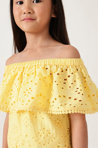 One Friday Girls Yellow Schiffly Top
