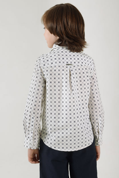 Boys Off White Regular Fit Full Sleeve Printed Shirt by One Friday