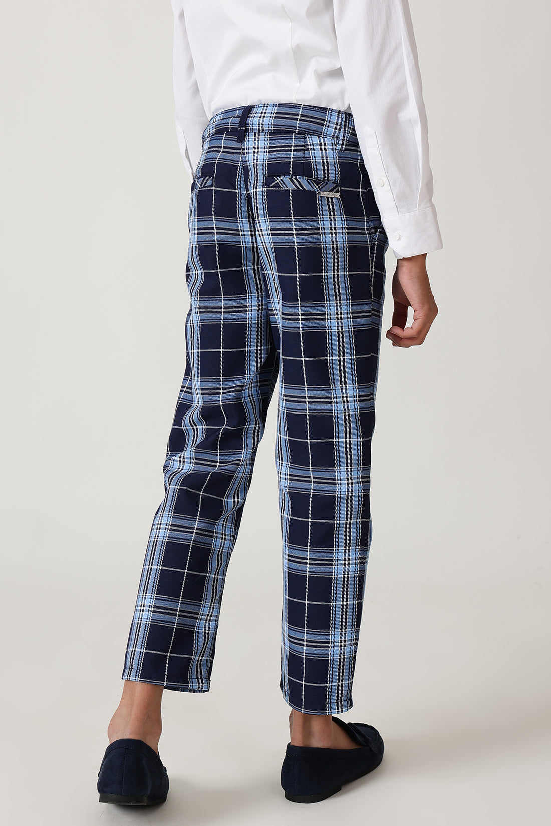 Boys Blue Regular Fit Checked Trouser by One Friday