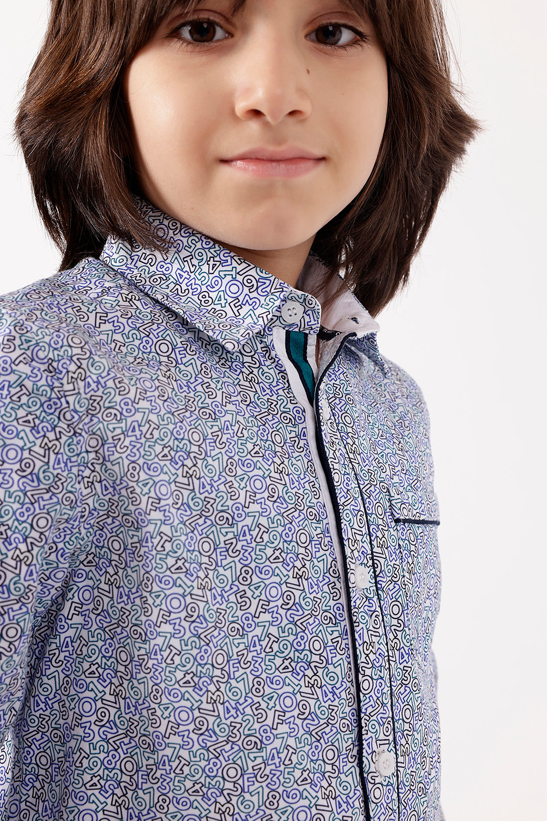 Boys Blue Printed Cotton Shirt