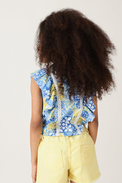 Girls Multicolor Regular Fit Sleeveless Printed Top by One Friday