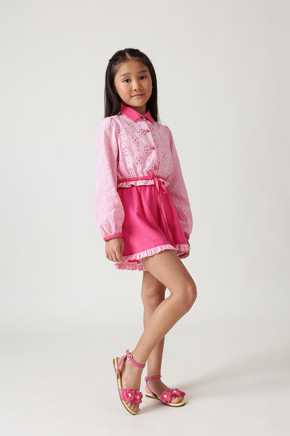 Girls Pink Regular Fit Full Sleeve Solid Tops By One Friday