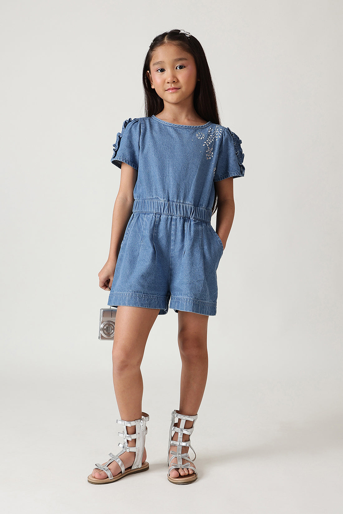 Girls Dark Blue Regular Fit Jumpsuit