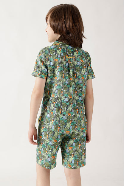 Boys Green Half Sleeve Printed Co-ord Set by One Friday