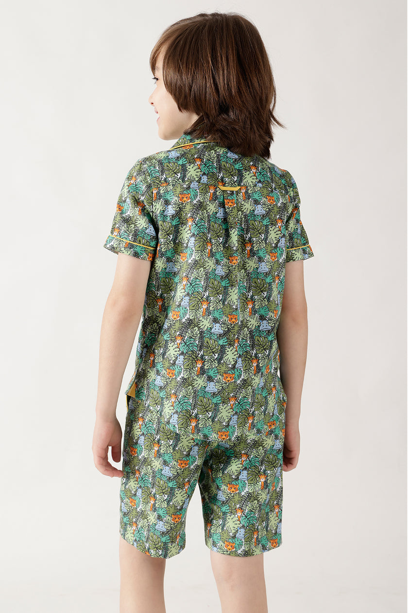 Boys Green Half Sleeve Printed Co-ord Set by One Friday