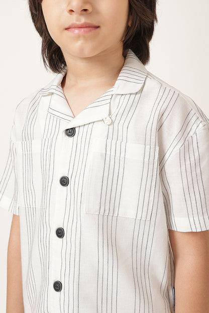Boys Beige Striped Cotton Clothing Set