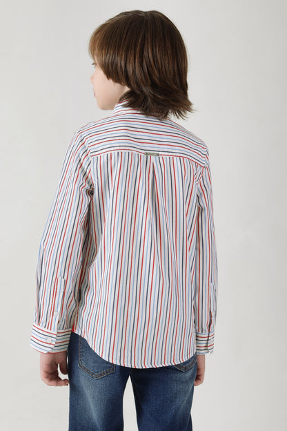 Boys Multi Regular Fit Full Sleeve Striped Shirt by One Friday