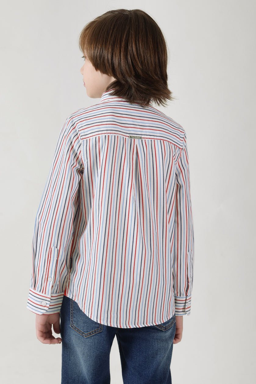 Boys Multi Regular Fit Full Sleeve Striped Shirt by One Friday