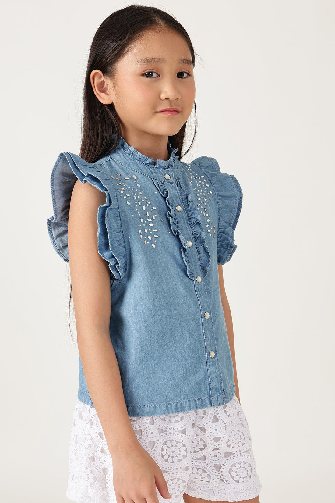 Girls Blue Ruffled Top