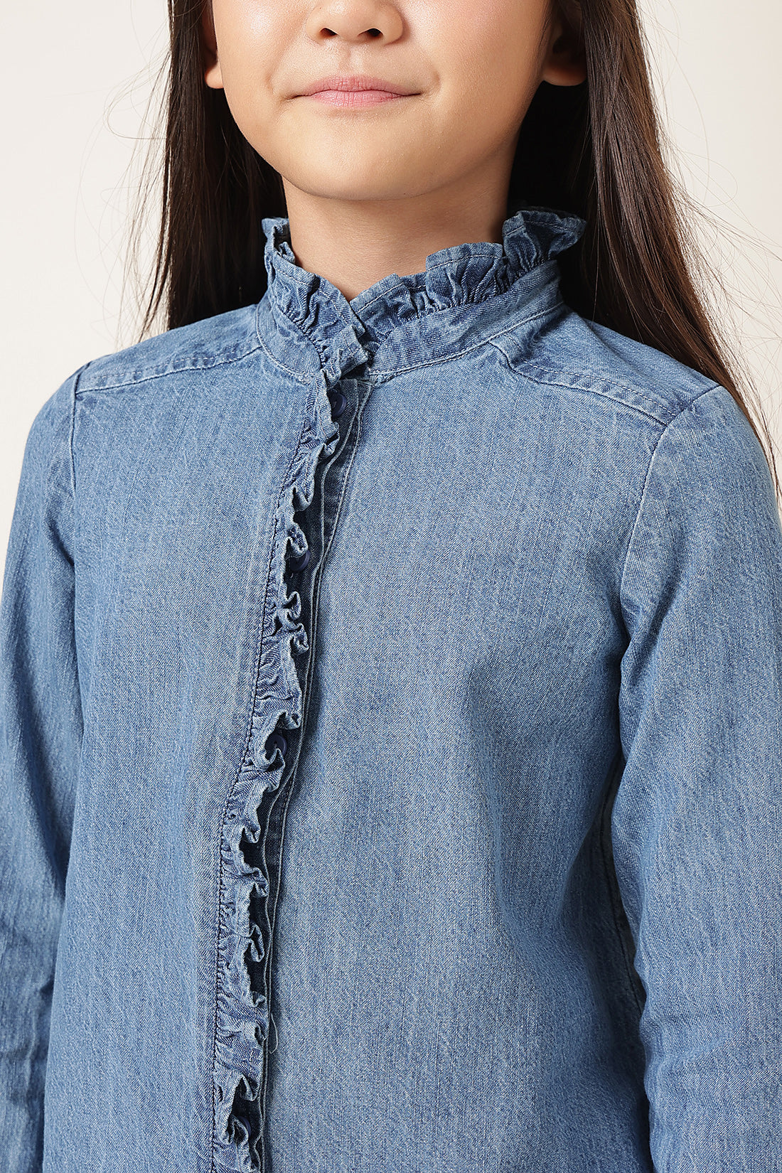 Girls Blue Full Sleeve Denim Shirt