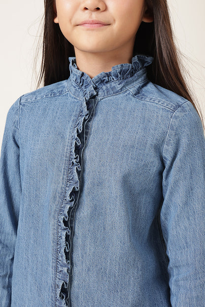 Girls Blue Full Sleeve Denim Shirt