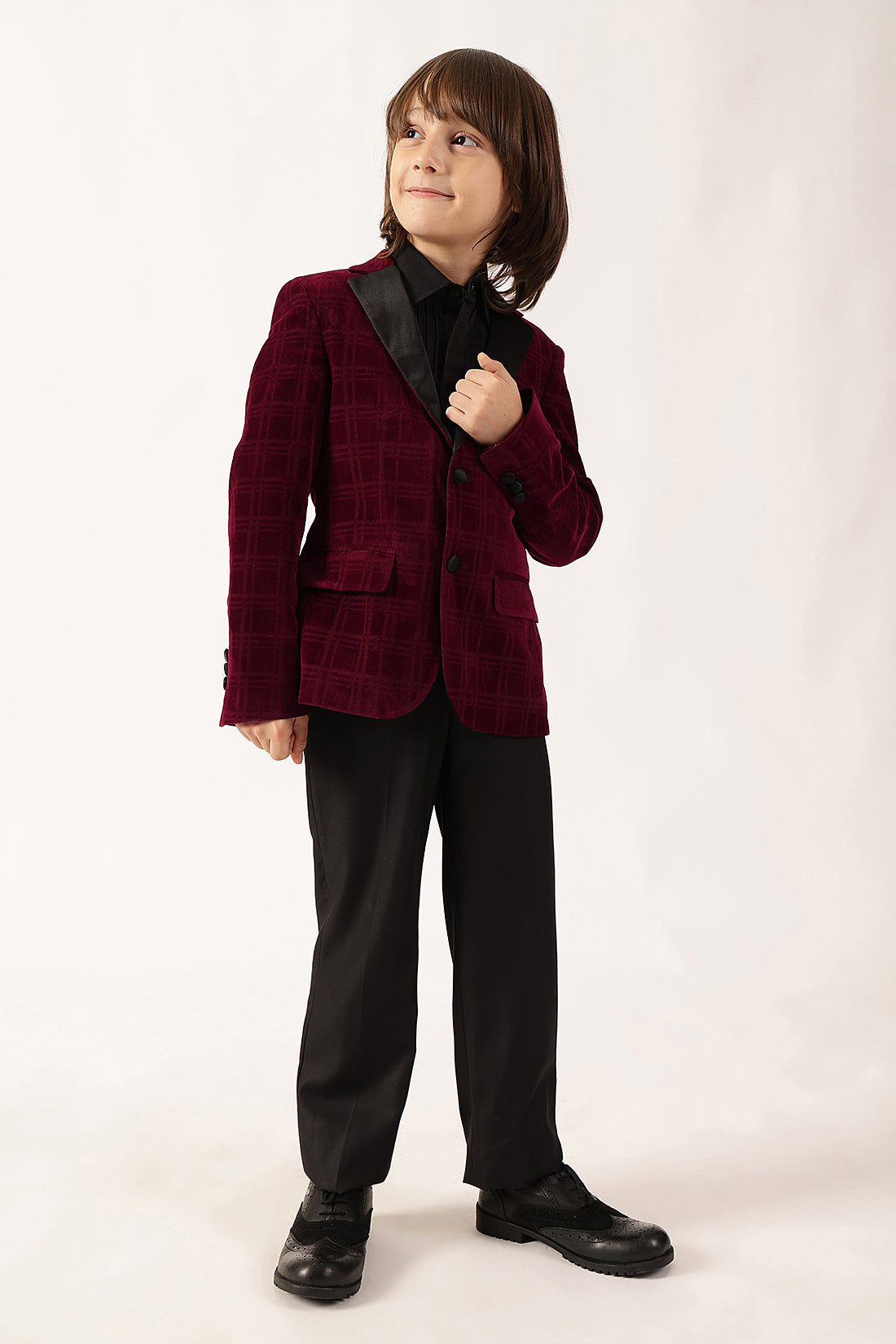 Boys Burgundy Check Blazer