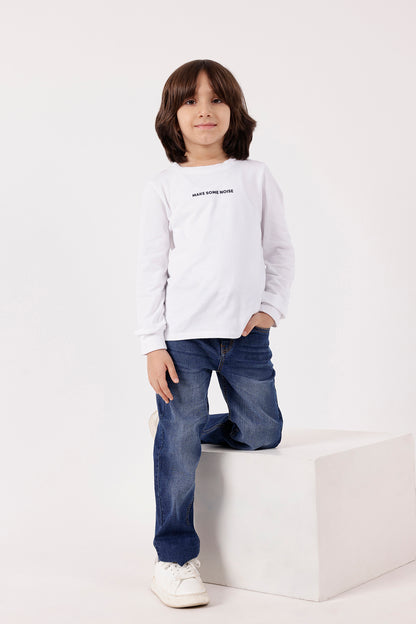 Boys White Solid T-Shirt