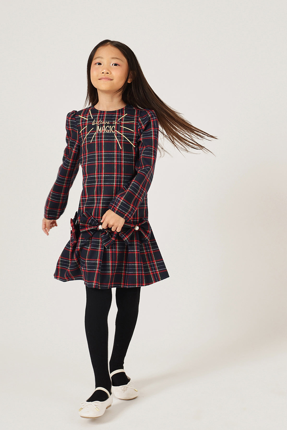 Girls Multicolour Abstract Full Sleeve Woven Dress | One Friday