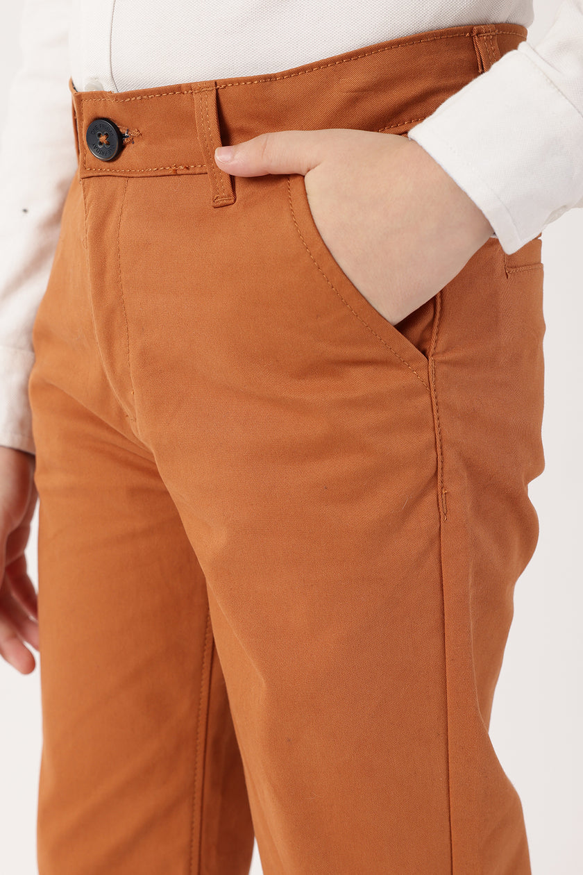 Boys Rust Solid Stretch Cotton Trousers