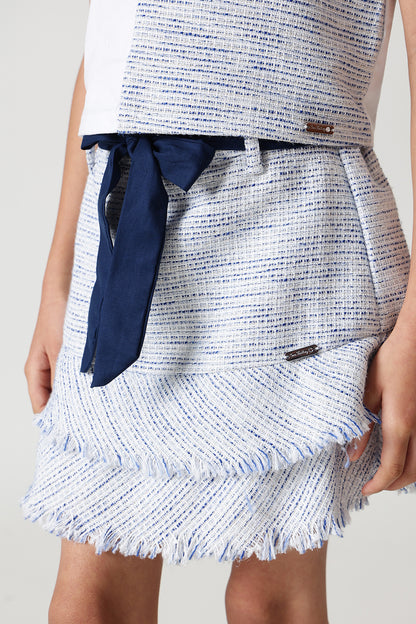 Girls Navy Blue Regular Fit Textured Skirt by One Friday