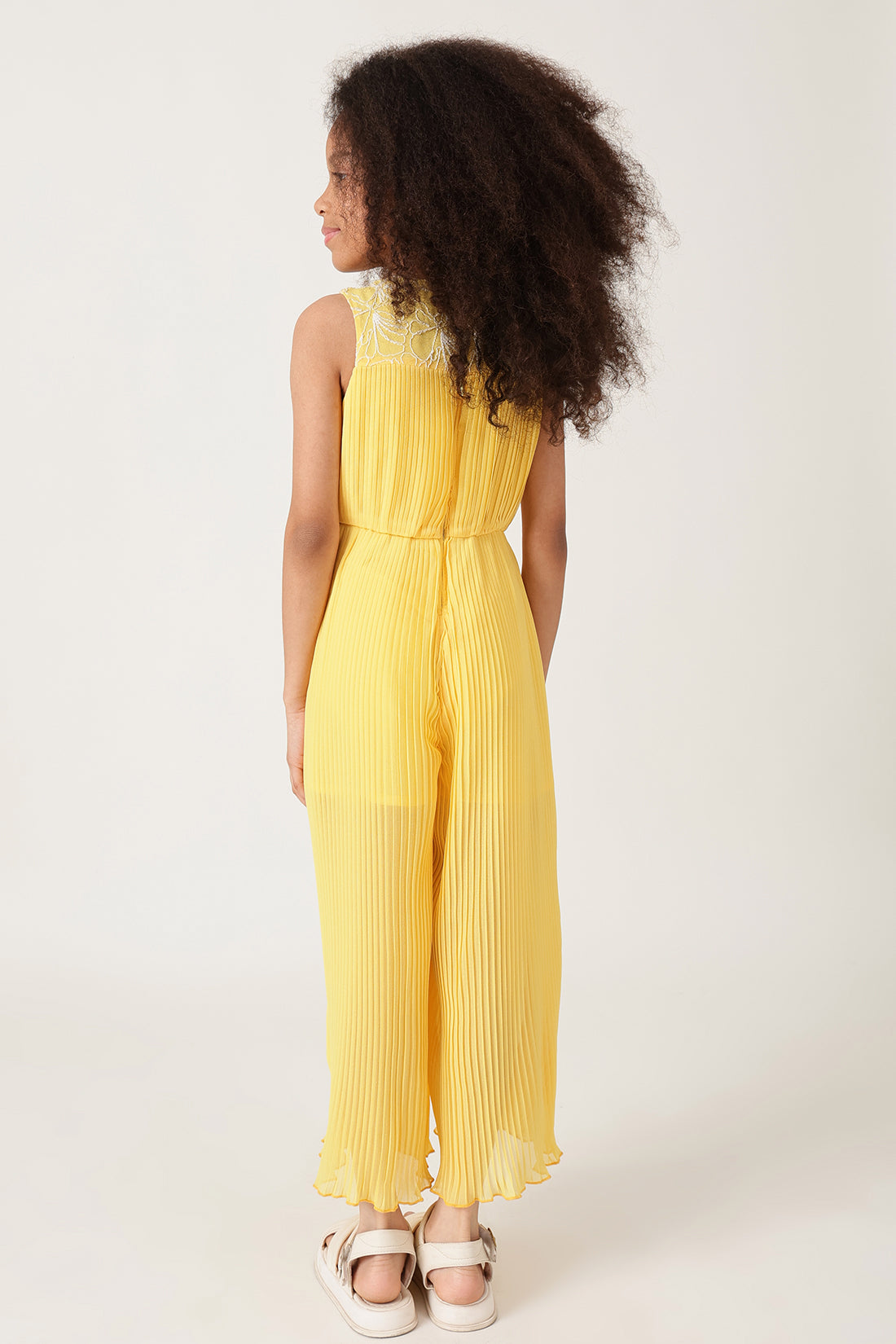 One Friday Girls Yellow Pleated Jumpsuit