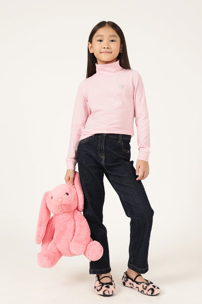 Girls Pink Solid High Neck Knit T-Shirt