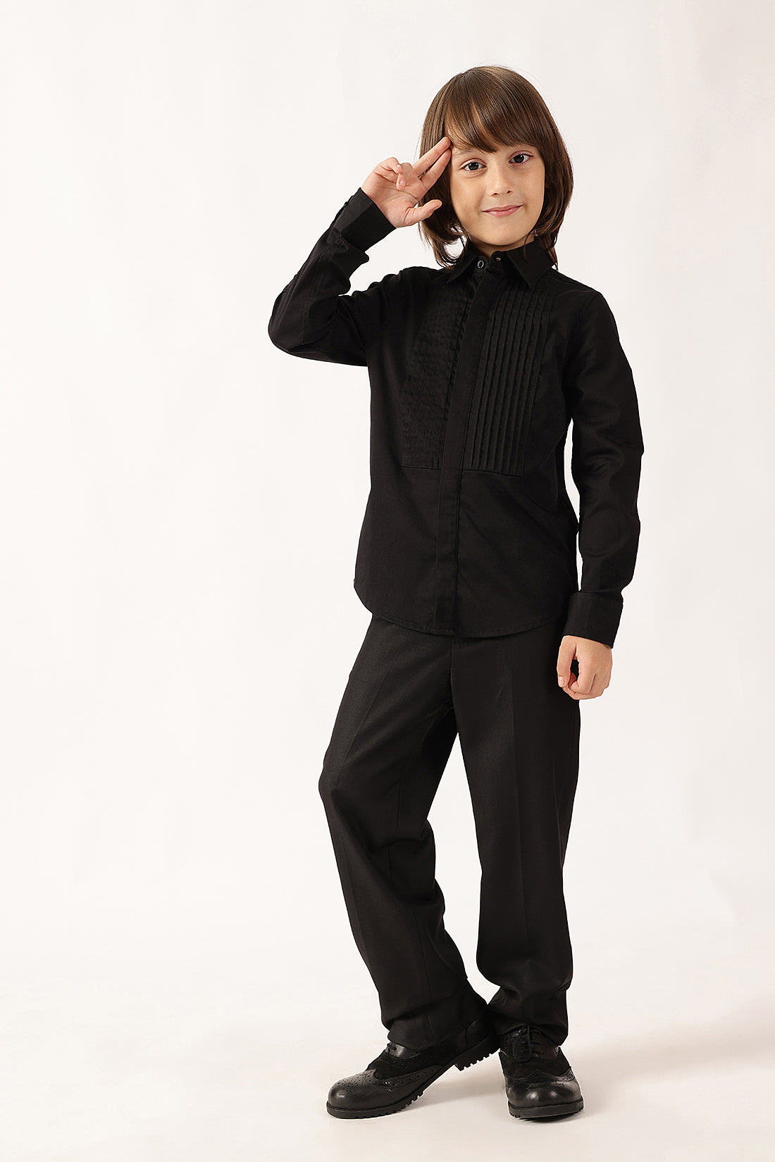 Boys Black Regular Fit Woven Trouser