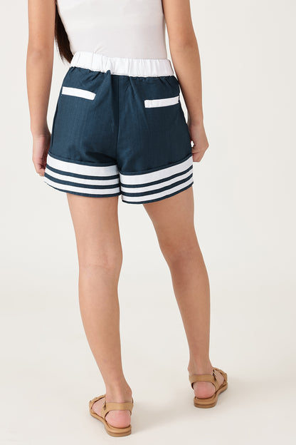 Girls Navy Solid Shorts By Regular Fit - One Friday