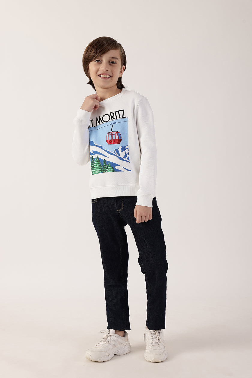 Boys White Sweatshirt – Full Sleeves Cotton Blend Knit | One Friday