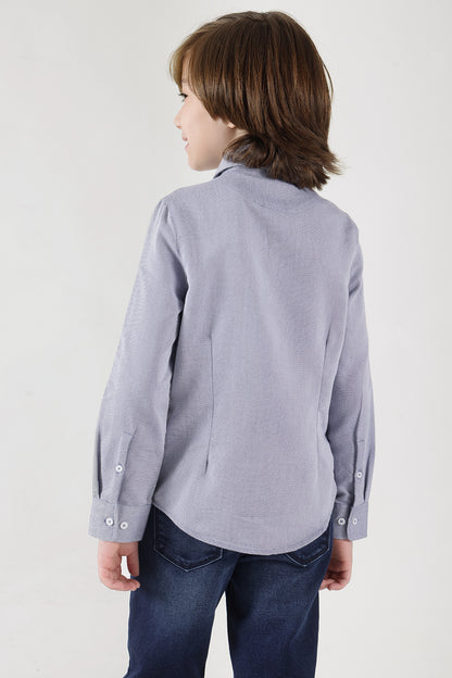 Boys Grey Regular Fit Full Sleeve Solid Shirt by One Friday