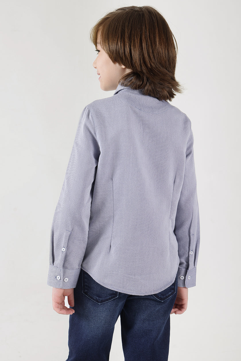 Boys Grey Regular Fit Full Sleeve Solid Shirt by One Friday