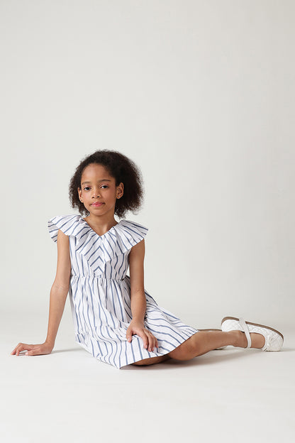 Girls White Striped Dress