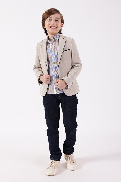 Boys Beige V-Neck Blazer