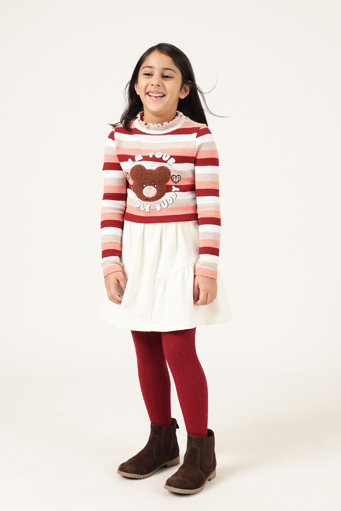 Girls Multicolour Striped Full Sleeve T-Shirt