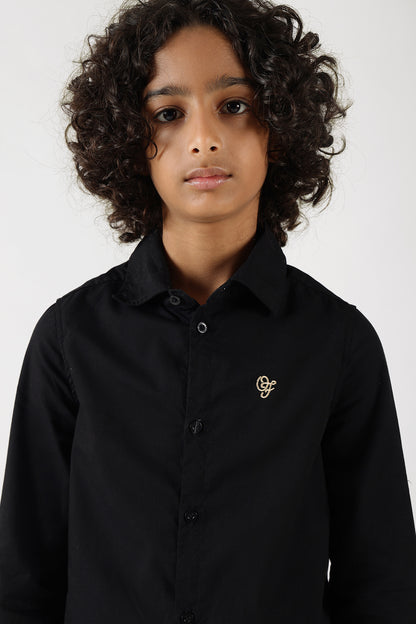 Boys Black Regular Fit Full Sleeve Solid Shirt by One Friday