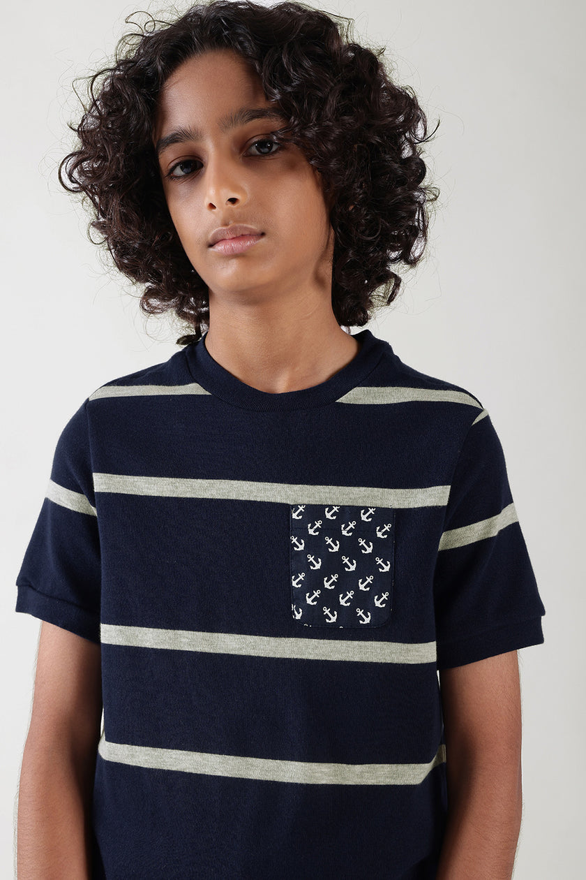 Boys Blue Regular Fit Short Sleeve Striped T-Shirts by One Friday