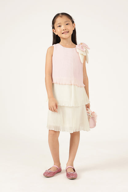 Girls Multicolor Sleeveless Pleated Dress