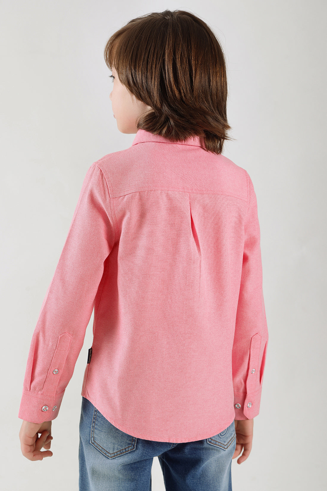 Boys Pink Regular Fit Full Sleeve Solid Shirt by One Friday