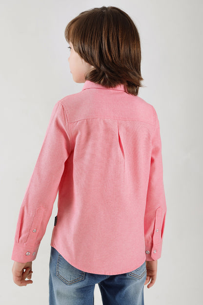 Boys Pink Regular Fit Full Sleeve Solid Shirt by One Friday