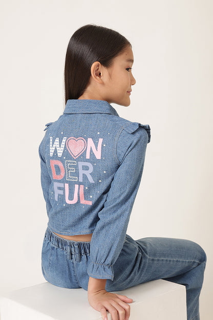 Girls Blue Denim Shirt Style Top