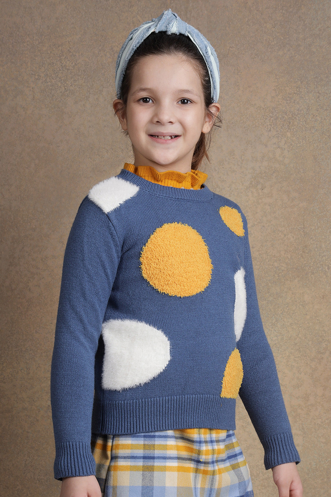 Girls Navy Blue Polka Dot Sweater