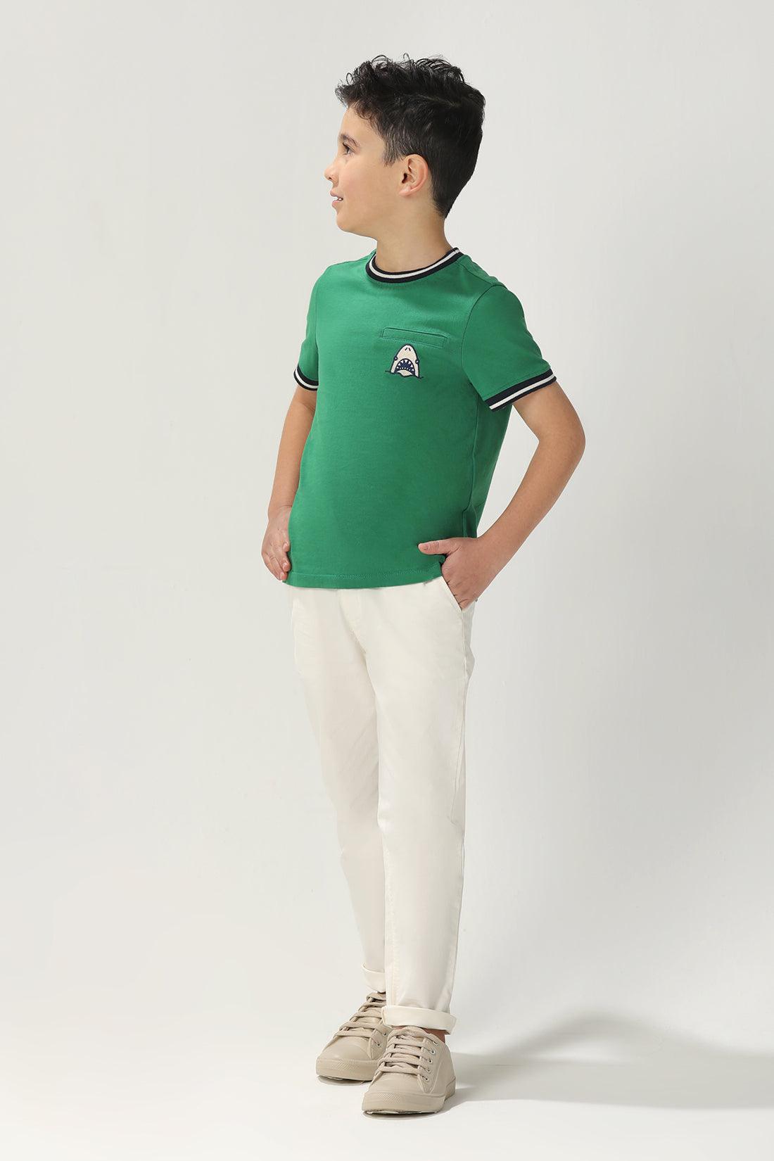 One Friday Kids Boys Green Cotton Half Sleeves T-shirt - One Friday World